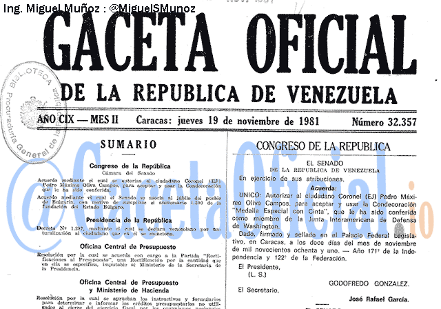 Gaceta Oficial 32357 del 19 Noviembre 1981