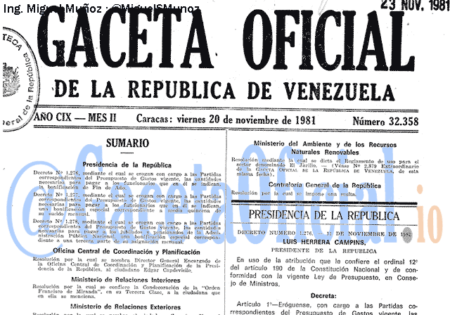 Gaceta Oficial 32358 del 20 Noviembre 1981