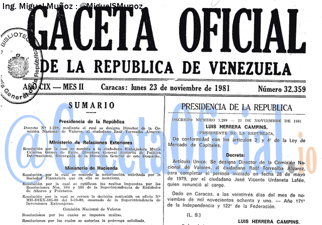 Gaceta Oficial 32359 del 23 Noviembre 1981