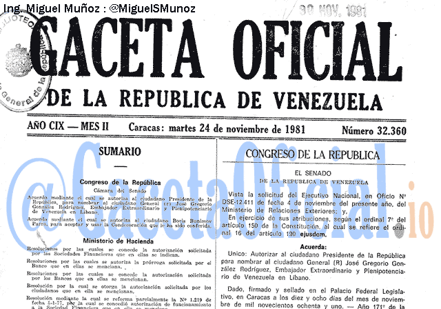 Gaceta Oficial 32360 del 24 Noviembre 1981