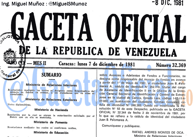 Gaceta Oficial 32369 del 7 Diciembre 1981