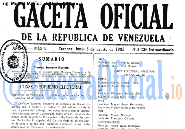 Gaceta Oficial 3236 del 8 Agosto 1983