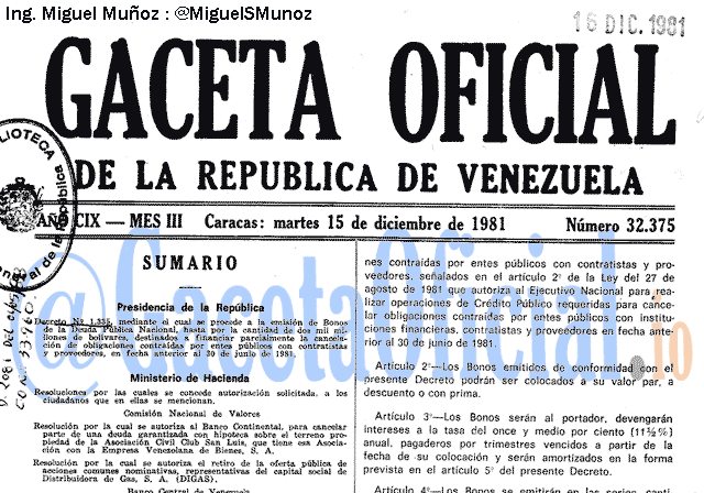 Gaceta Oficial 32375 del 15 Diciembre 1981