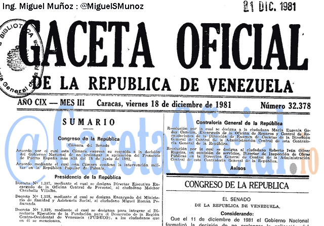 Gaceta Oficial 32378 del 18 Diciembre 1981
