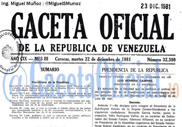 Gaceta Oficial 32380 del 22 Diciembre 1981