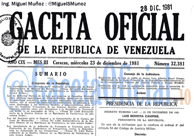 Gaceta Oficial 32381 del 23 Diciembre 1981