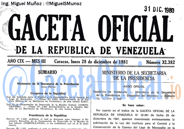 Gaceta Oficial 32382 del 28 Diciembre 1981