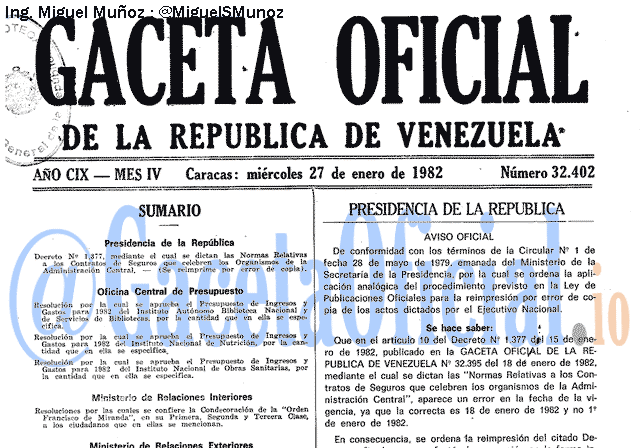 Gaceta Oficial 32402 del 27 Enero 1982