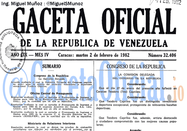 Gaceta Oficial 32406 del 2 Febrero 1982
