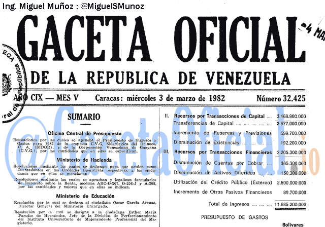Gaceta Oficial 32425 del 3 Marzo 1982