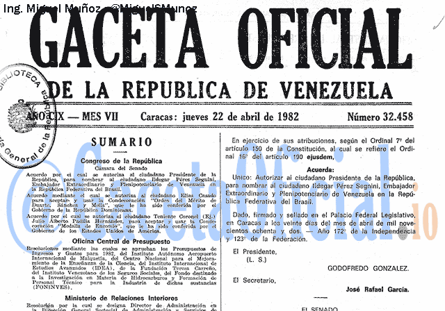 Gaceta Oficial 32458 del 22 Abril 1982