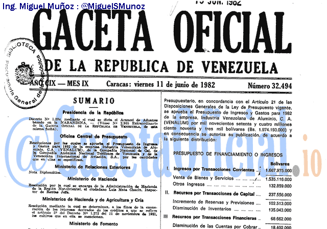 Gaceta Oficial 32494 del 11 Junio 1982