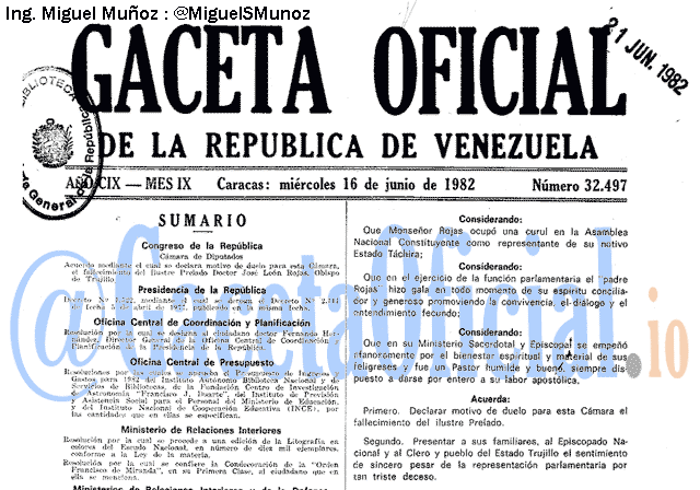 Gaceta Oficial 32497 del 16 Junio 1982