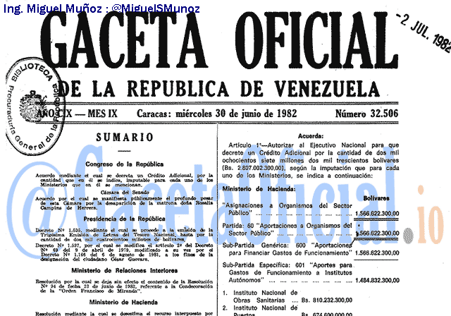 Gaceta Oficial 32506 del 30 Junio 1982