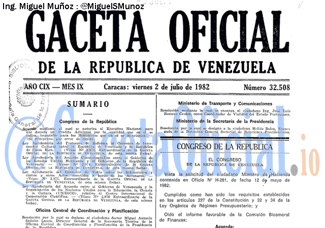 Gaceta Oficial 32508 del 2 Julio 1982
