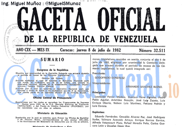 Gaceta Oficial 32511 del 8 Julio 1982