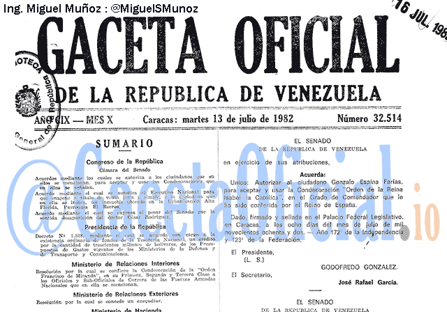 Gaceta Oficial 32514 del 13 Julio 1982