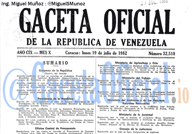 Gaceta Oficial 32518 del 19 Julio 1982