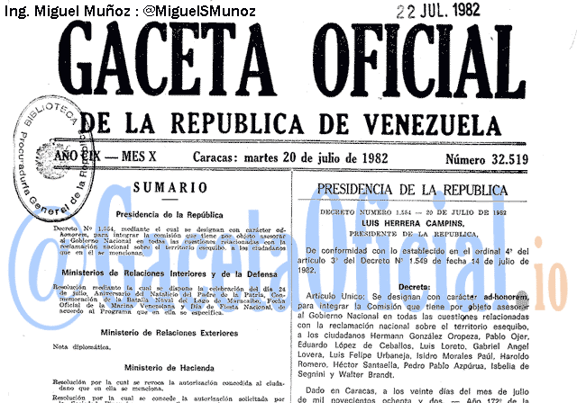 Gaceta Oficial 32519 del 20 Julio 1982