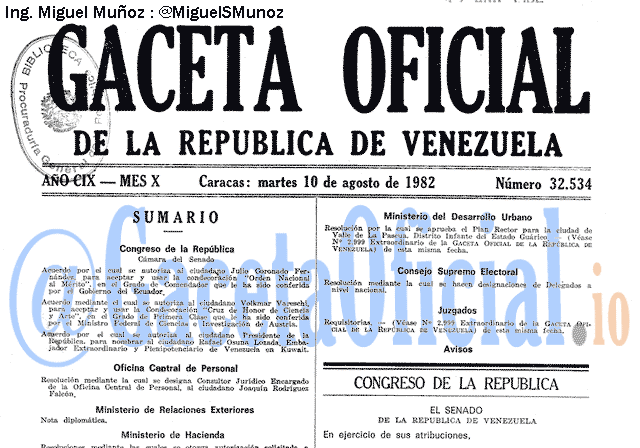 Gaceta Oficial 32534 del 10 Agosto 1982