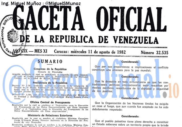 Gaceta Oficial 32535 del 11 Agosto 1982