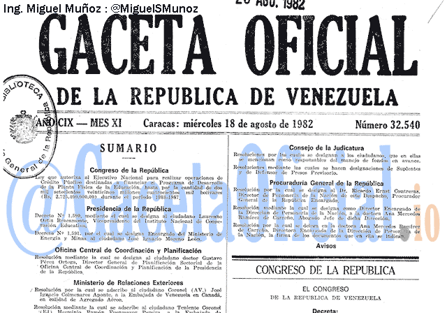 Gaceta Oficial 32540 del 18 Agosto 1982