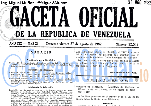 Gaceta Oficial 32547 del 27 Agosto 1982