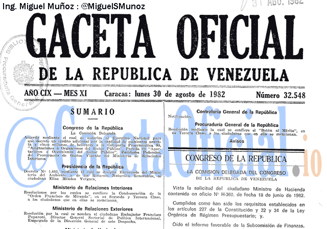 Gaceta Oficial 32548 del 30 Agosto 1982