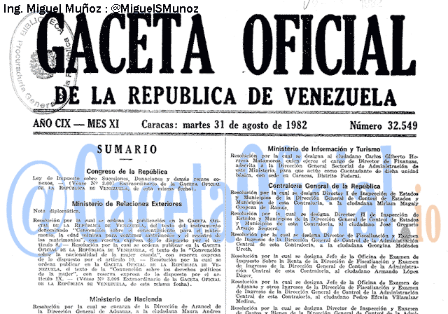 Gaceta Oficial 32549 del 31 Agosto 1982