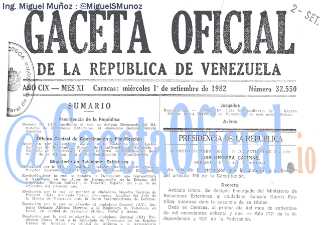 Gaceta Oficial 32550 del 1 Septiembre 1982