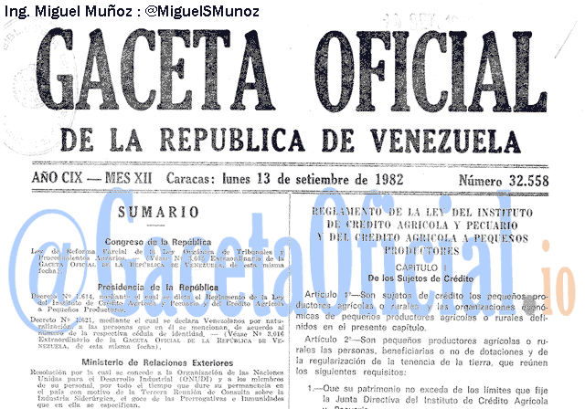 Gaceta Oficial 32558 del 13 Septiembre 1982