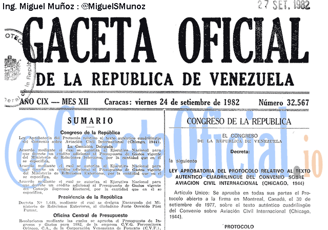 Gaceta Oficial 32567 del 24 Septiembre 1982