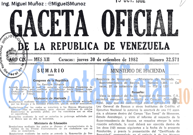 Gaceta Oficial 32571 del 30 Septiembre 1982