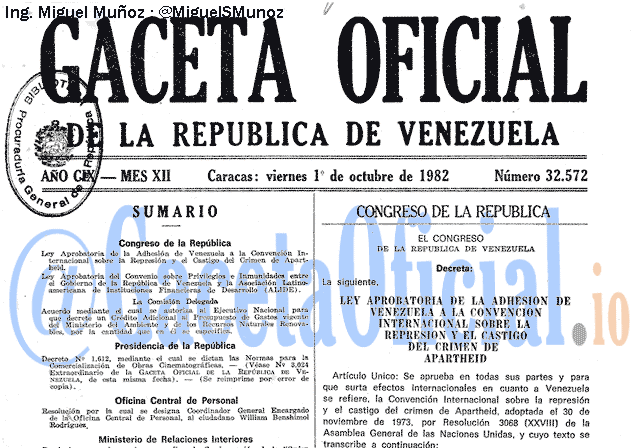 Gaceta Oficial 32572 del 1 Octubre 1982