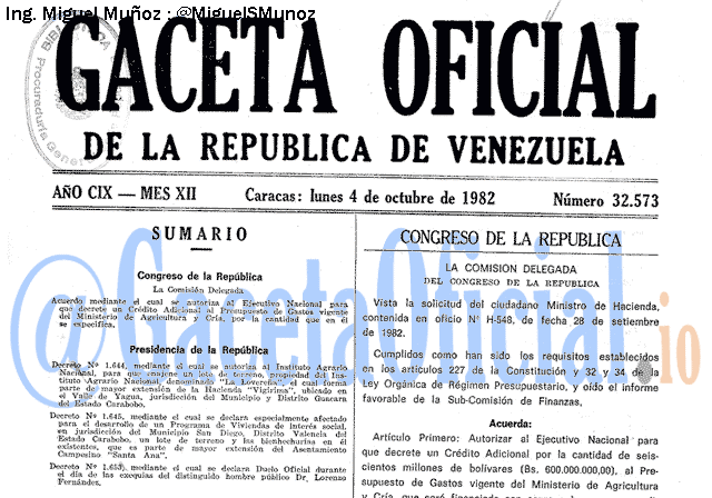 Gaceta Oficial 32573 del 4 Octubre 1982