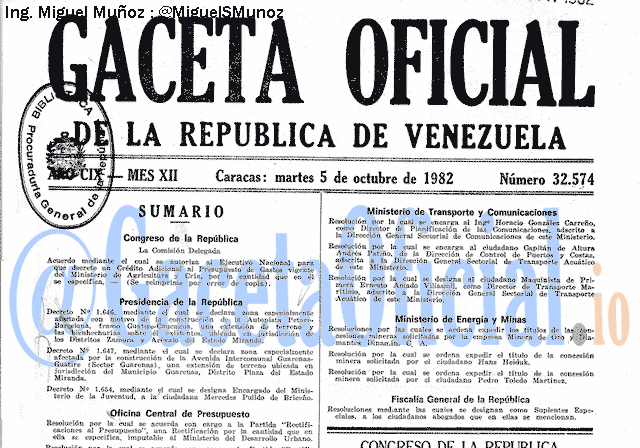 Gaceta Oficial 32574 del 5 Octubre 1982