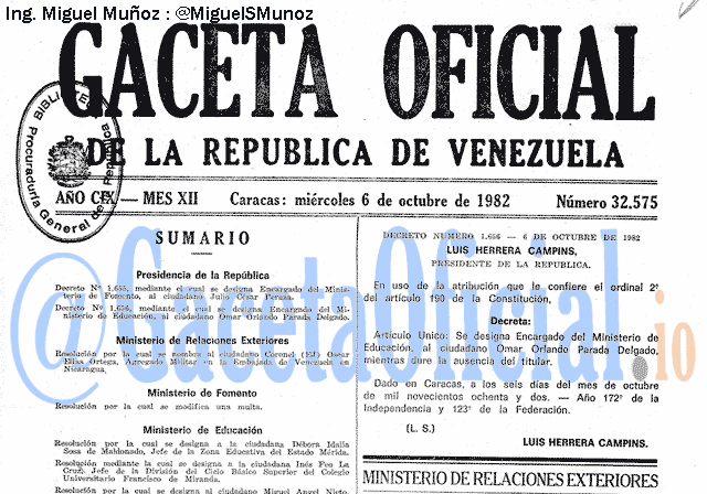 Gaceta Oficial 32575 del 6 Octubre 1982