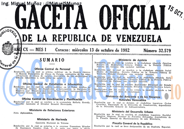 Gaceta Oficial 32579 del 13 Octubre 1982