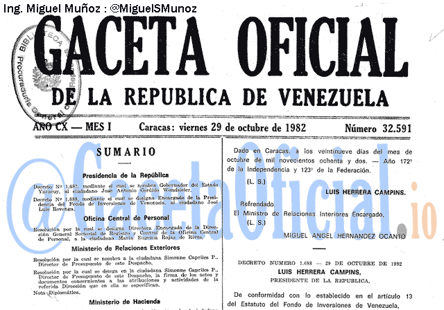 Gaceta Oficial 32591 del 29 Octubre 1982