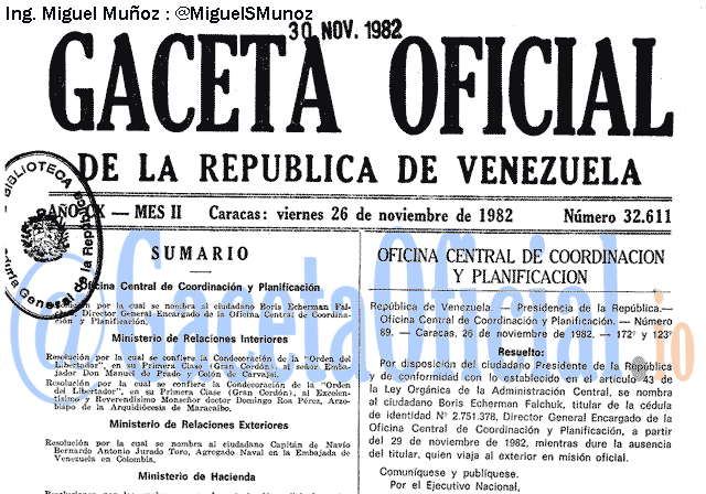 Gaceta Oficial 32611 del 26 Noviembre 1982