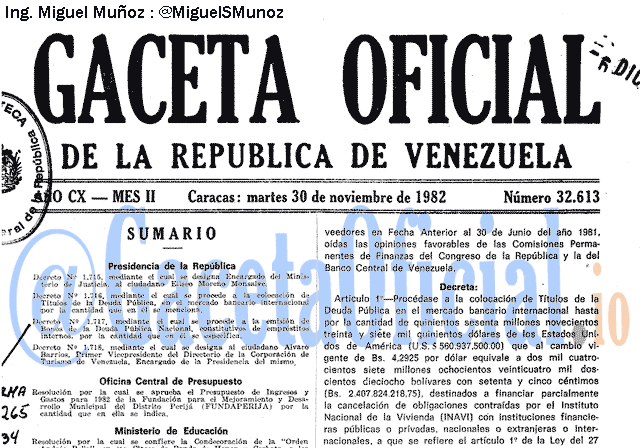 Gaceta Oficial 32613 del 30 Noviembre 1982