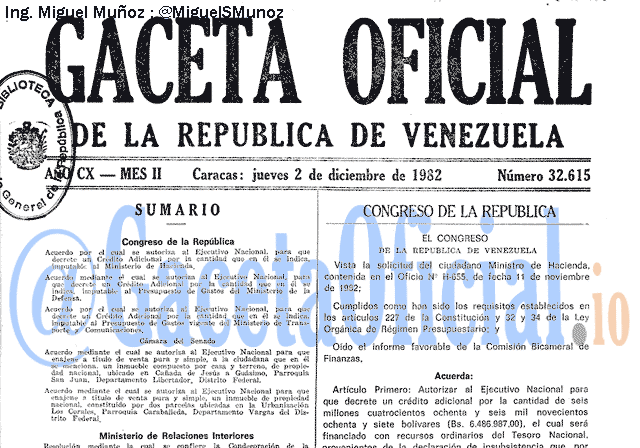 Gaceta Oficial 32615 del 2 Diciembre 1982