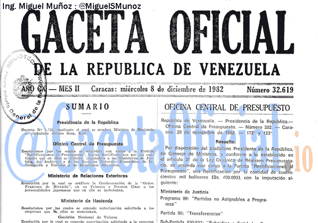 Gaceta Oficial 32619 del 8 Diciembre 1982
