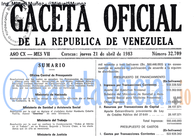 Gaceta Oficial 32709 del 21 Abril 1983