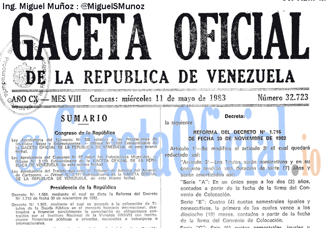 Gaceta Oficial 32723 del 11 Mayo 1983