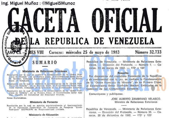 Gaceta Oficial 32733 del 25 Mayo 1983