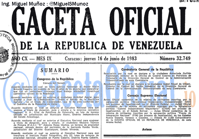 Gaceta Oficial 32749 del 16 Junio 1983