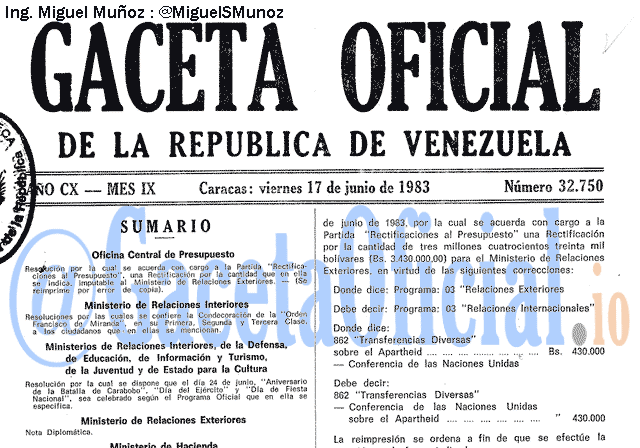 Gaceta Oficial 32750 del 17 Junio 1983