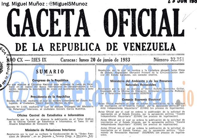 Gaceta Oficial 32751 del 20 Junio 1983