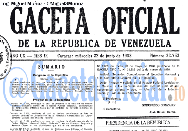 Gaceta Oficial 32753 del 22 Junio 1983